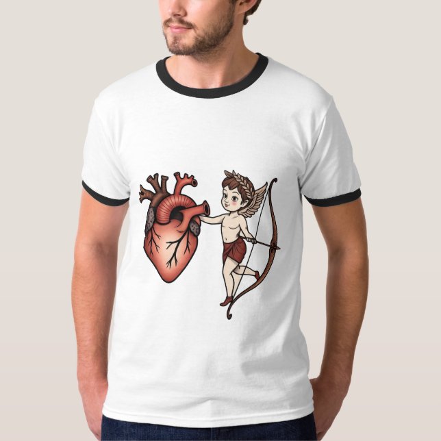 Traditional Tattoo Heart & Cupid T-Shirt (Front)