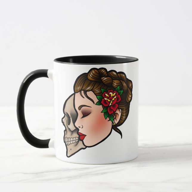 Traditional Tattoo Lady HeadCoffee Mug (Left)