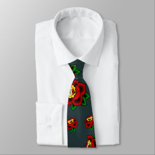 Traditional Tattoo Rose Neck Tie