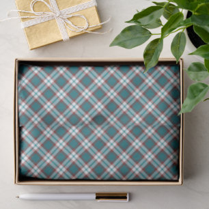 Traditional Teal Blue Maroon Red White Plaid Tissue Paper