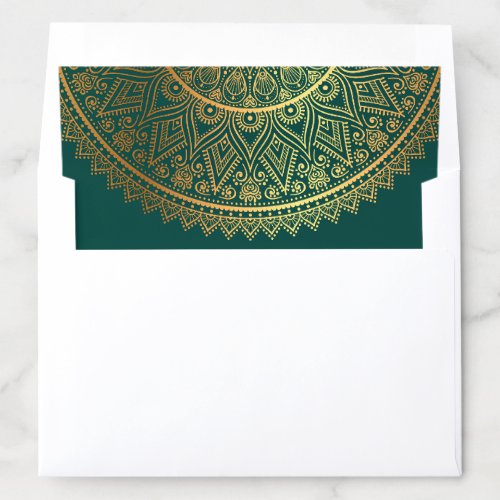Traditional Teal Gold Mandala Indian Wedding Envelope Liner