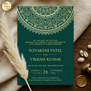 Traditional Teal Gold Mandala Indian Wedding Foil Invitation