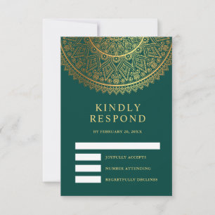 Traditional Teal Gold Mandala Indian Wedding RSVP Card