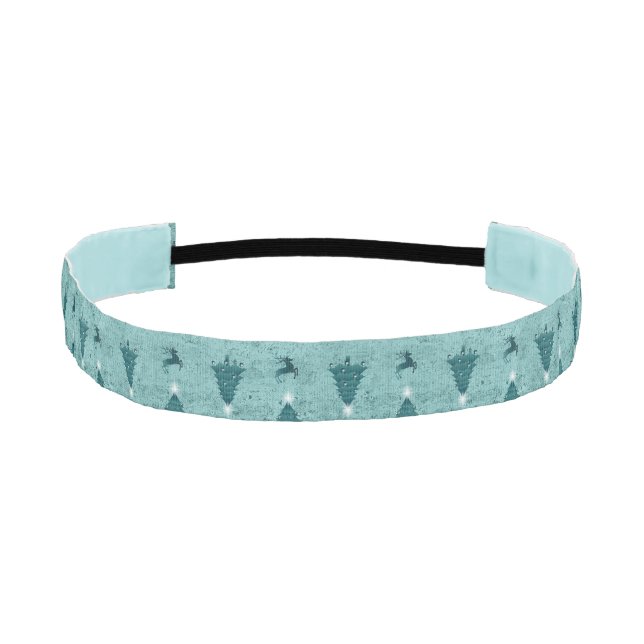 Traditional Teal Green Christmas Trees & Reindeer  Athletic Headband (Front)