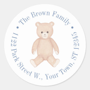 Traditional Teddy Bear Baby Shower Return Address Classic Round Sticker