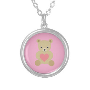 Traditional Teddy Bear with Heart Necklace