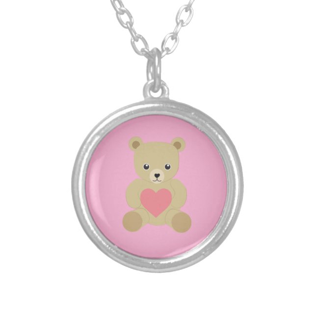 Traditional Teddy Bear with Heart Necklace (Front)