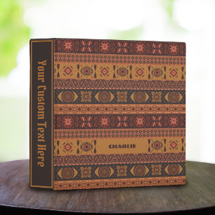 Traditional Terracotta Ethnic Tribal Boho Pattern 3 Ring Binder