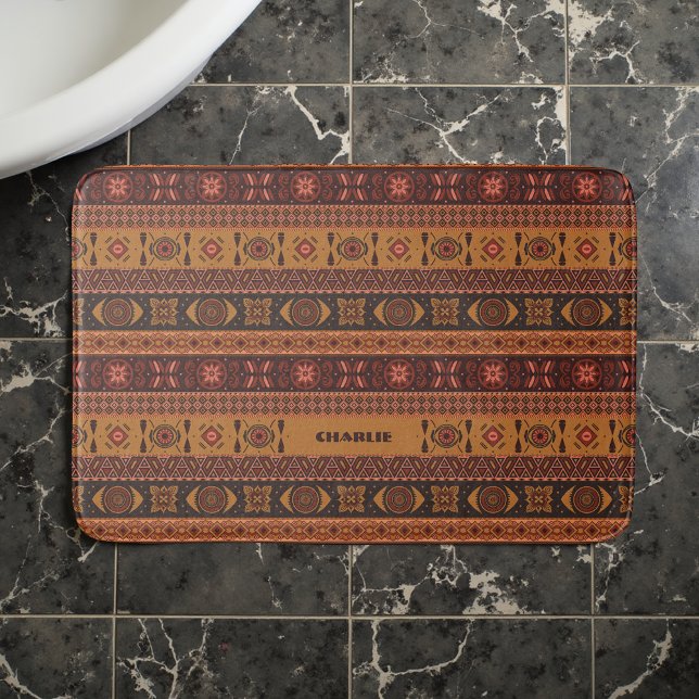 Traditional Terracotta Ethnic Tribal Boho Pattern Bath Mat (Creator Uploaded)
