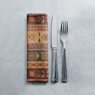 Traditional Terracotta Ethnic Tribal Boho Pattern Cloth Napkin