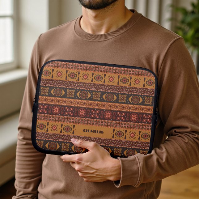 Traditional Terracotta Ethnic Tribal Boho Pattern Laptop Sleeve (Creator Uploaded)