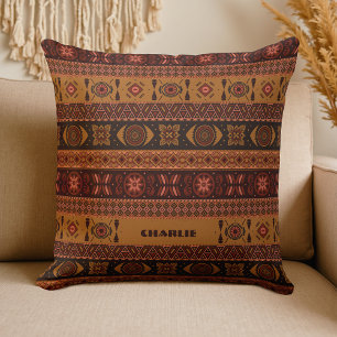 Traditional Terracotta Ethnic Tribal Boho Pattern Throw Pillow