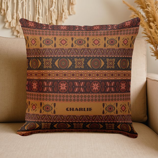 Traditional Terracotta Ethnic Tribal Boho Pattern Throw Pillow (Creator Uploaded)