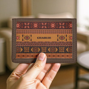 Traditional Terracotta Ethnic Tribal Boho Pattern Trifold Wallet