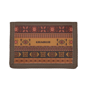 Traditional Terracotta Ethnic Tribal Boho Pattern Trifold Wallet