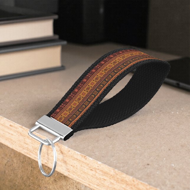 Traditional Terracotta Ethnic Tribal Boho Pattern Wrist Keychain (Creator Uploaded)