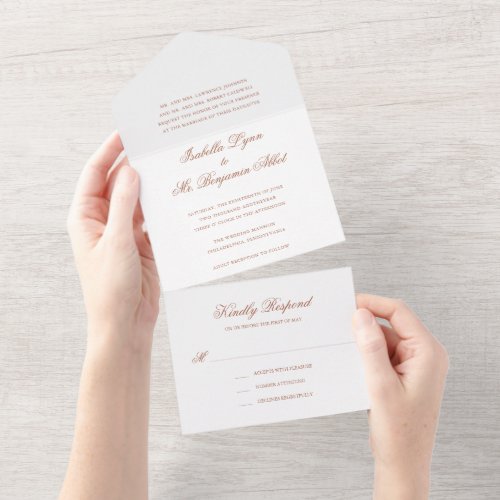 Traditional Terracotta Formal Elegant Wedding All In One Invitation