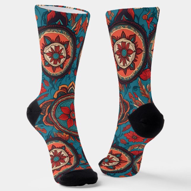 traditional thai art painting , Ethnic seamless pa Socks (Angled)