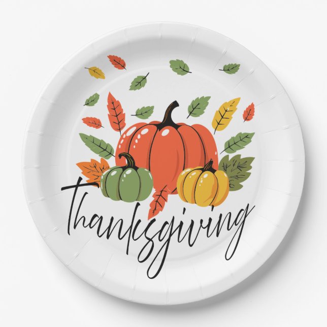 Traditional Thanksgiving Design Paper Plates (Front)