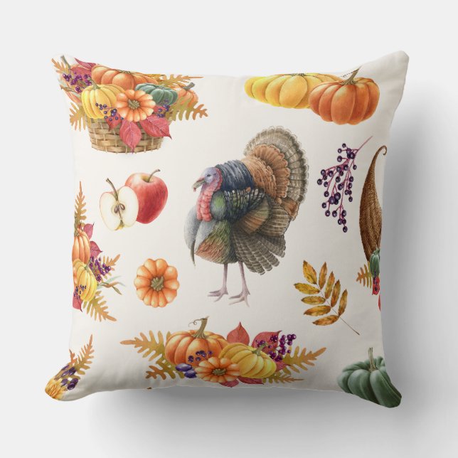 Traditional Thanksgiving Holiday Throw Pillow (Front)
