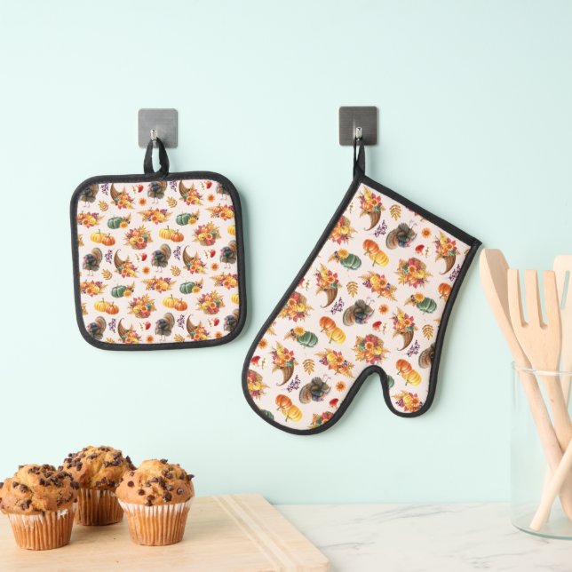 Traditional Thanksgiving Oven Mitt & Pot Holder Set (Insitu(Hanging))