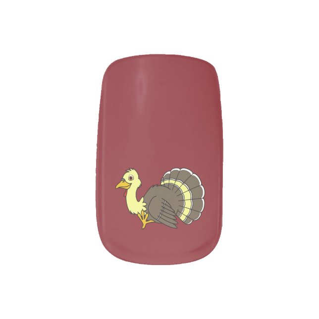 Traditional Thanksgiving Turkey in Yellow Minx Nail Wraps (Left Thumb)