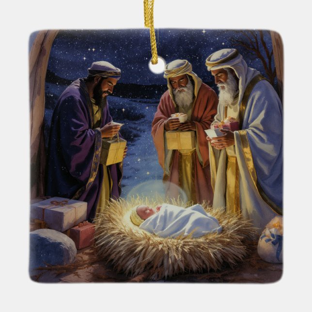 Traditional Three Wise Men Nativity Ceramic Ornament (Front)