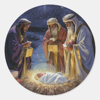 Traditional Three Wise Men Nativity Classic Round Sticker