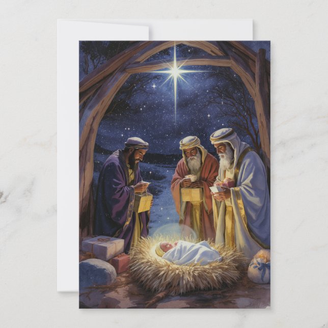 Traditional Three Wise Men Nativity Holiday Card (Front)