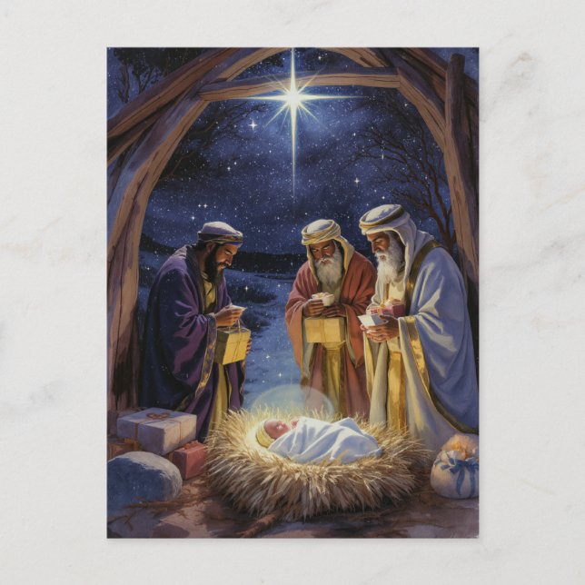 Traditional Three Wise Men Nativity Holiday Postcard (Front)