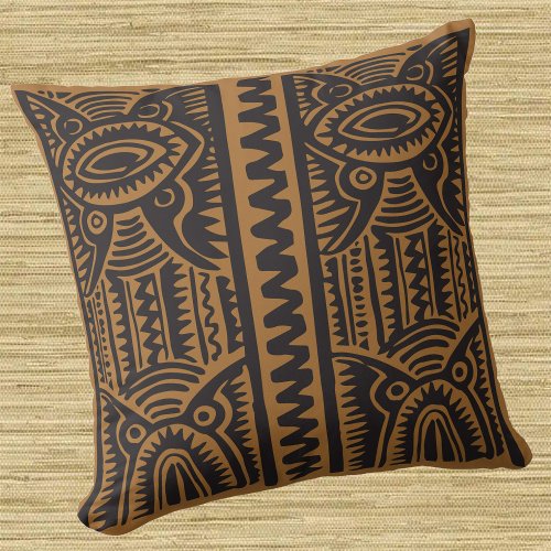 Traditional Tiki Melanesian Pattern any color Throw Pillow