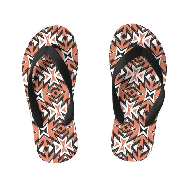 Traditional tile, ethnic coral geometric. kid's flip flops (Footbed)