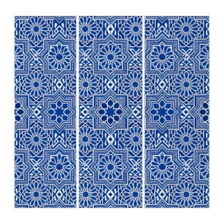 Traditional Tile Geometric Pattern in Blue Triptych
