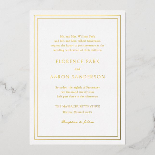 Traditional Timeless Wedding Foil Invitation (Front)