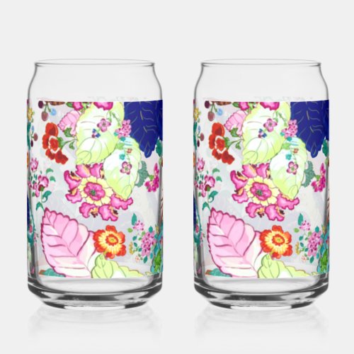 Traditional Tobacco Leaf Pattern Flowers  Birds Can Glass