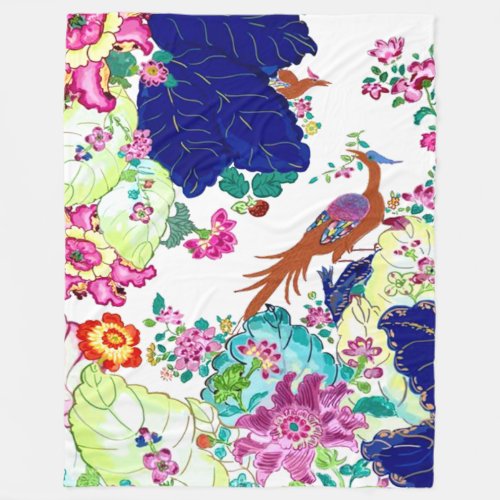 Traditional Tobacco Leaf Pattern Flowers  Birds Fleece Blanket