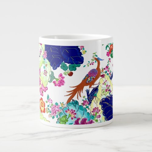 Traditional Tobacco Leaf Pattern Flowers  Birds Giant Coffee Mug