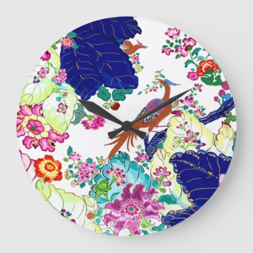 Traditional Tobacco Leaf Pattern Flowers  Birds Large Clock