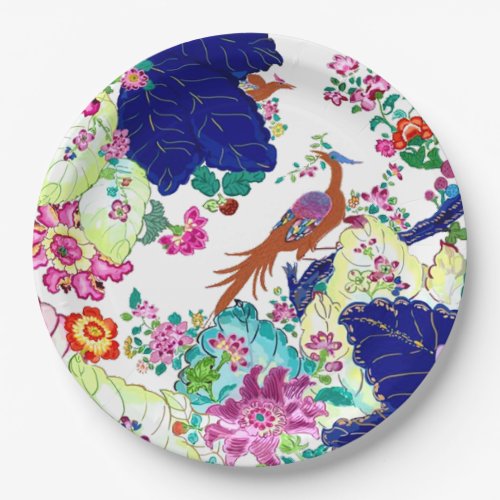 Traditional Tobacco Leaf Pattern Flowers  Birds Paper Plates