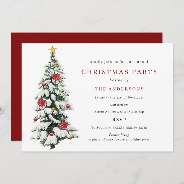 Traditional Tree Christmas Party Invitation (Front/Back)