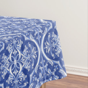 Traditional Tribal Watercolor Portuguese Azulejos Tablecloth