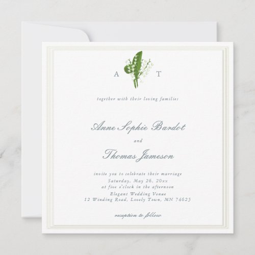 Traditional Triple Embossed Lilly Valley Wedding Invitation