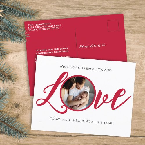 Traditional Typography Elegant Love Simple Photo  Holiday Postcard