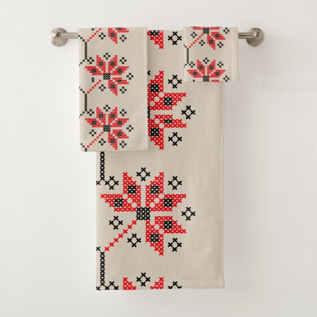 Traditional Ukrainian Embroidered Bathroom Towels (Insitu)
