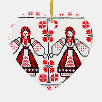 Traditional Ukrainian Embroidery Ukraine Girls Ceramic Ornament by Ink_Ribbon at Zazzle