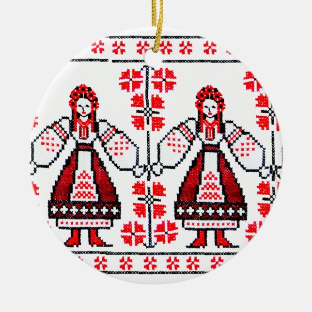 Traditional Ukrainian embroidery ukraine girls Ceramic Ornament (Front)