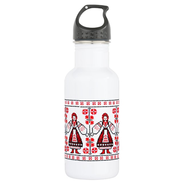 Traditional Ukrainian embroidery ukraine girls Stainless Steel Water Bottle (Front)