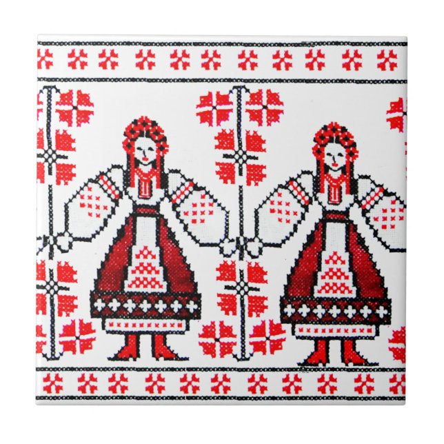 Traditional Ukrainian embroidery ukraine girls Tile (Front)