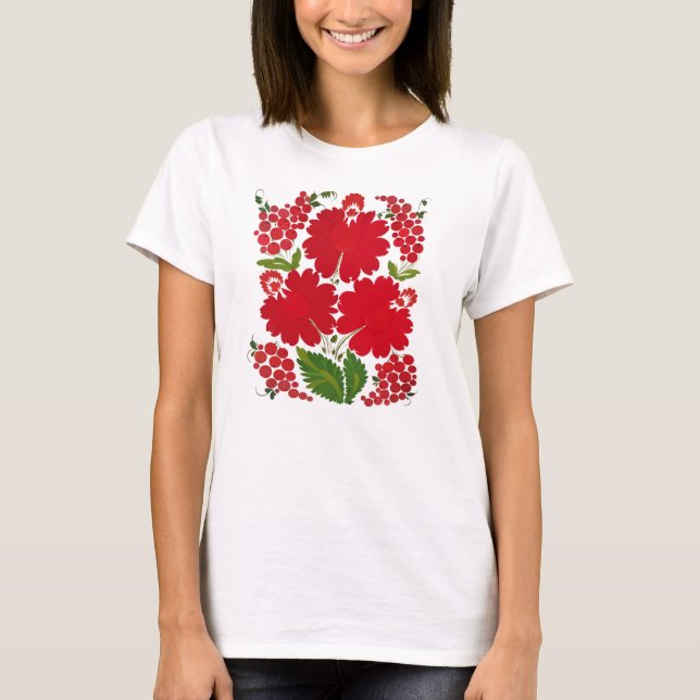 Traditional Ukrainian Petrykivka painting ornament T-Shirt (Front)