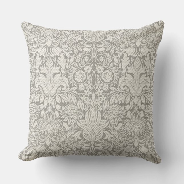 Traditional Understated Formal White Damask Throw Pillow (Front)